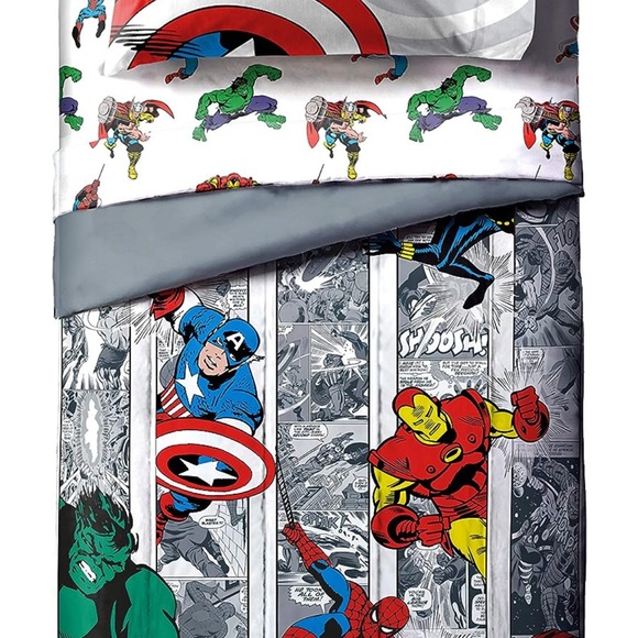 Marvel Avengers Comic Cool 5 Piece Twin Set Includes Comforter & Sheets - Picture 2 of 7
